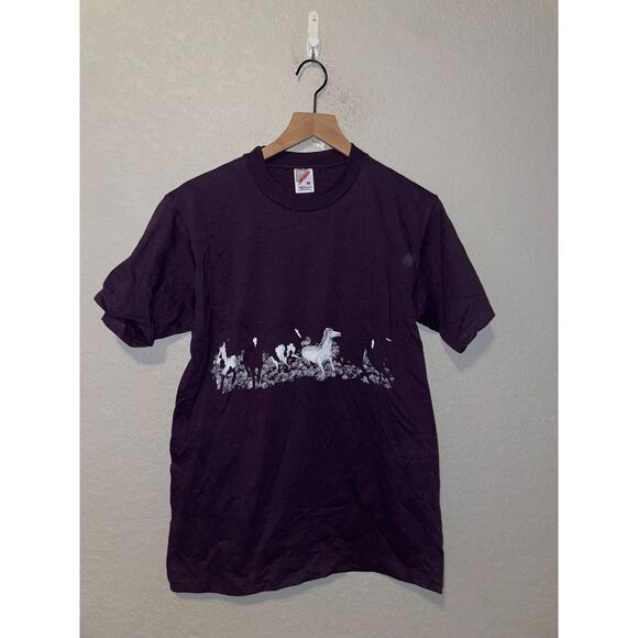 Vintage Horse Shirt Horses Mis Print Purple Tee Purple Misprint VTG 90s Medium - Picture 1 of 8